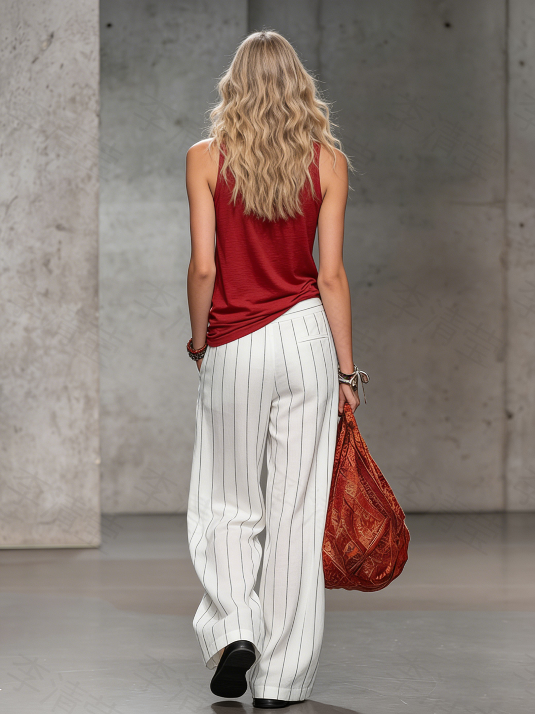 Comfortable And Relaxed Sleeveless V-neck Vest And Striped Chiffon Trousers Set
