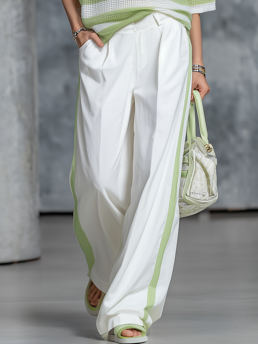 Casual Stylish Striped Knit T-shirt And Wide-leg Pants Set