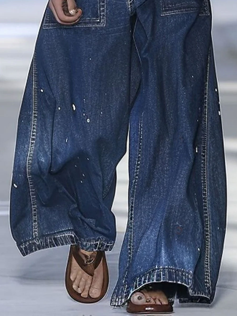 【24-hour shipping out】Casual Loose Graffiti Multi-Pocket Jeans