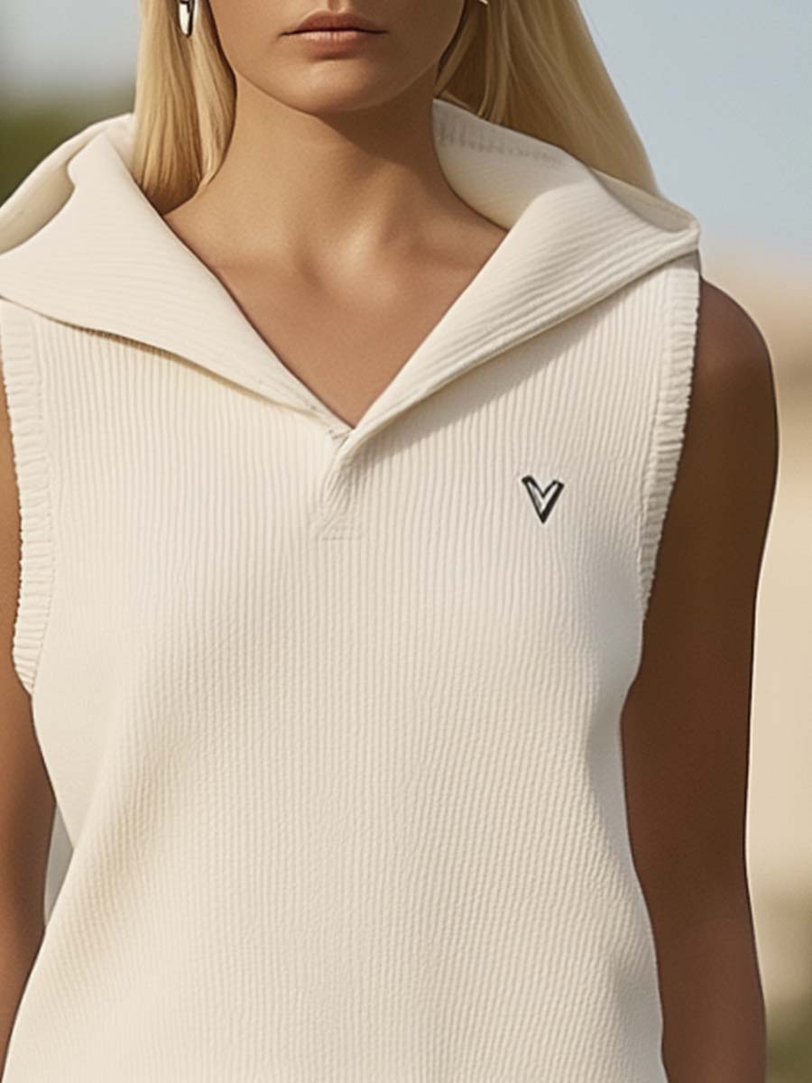 【24-hour shipping out】Loose And Fashionable Sporty Off-White Hooded Knitted Top And Cool Pleated Shorts Set