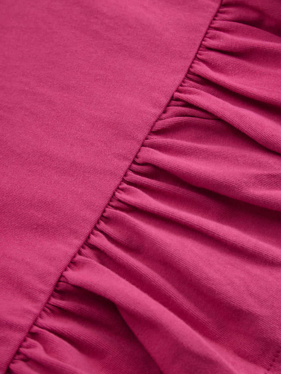 Sporty Retro Pink Cotton Half-Zip Ruffle Sweatshirt Mini Dress