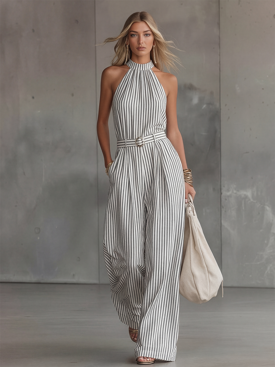 Stylish Elegant And Beautiful Sleeveless Striped Jumpsuit