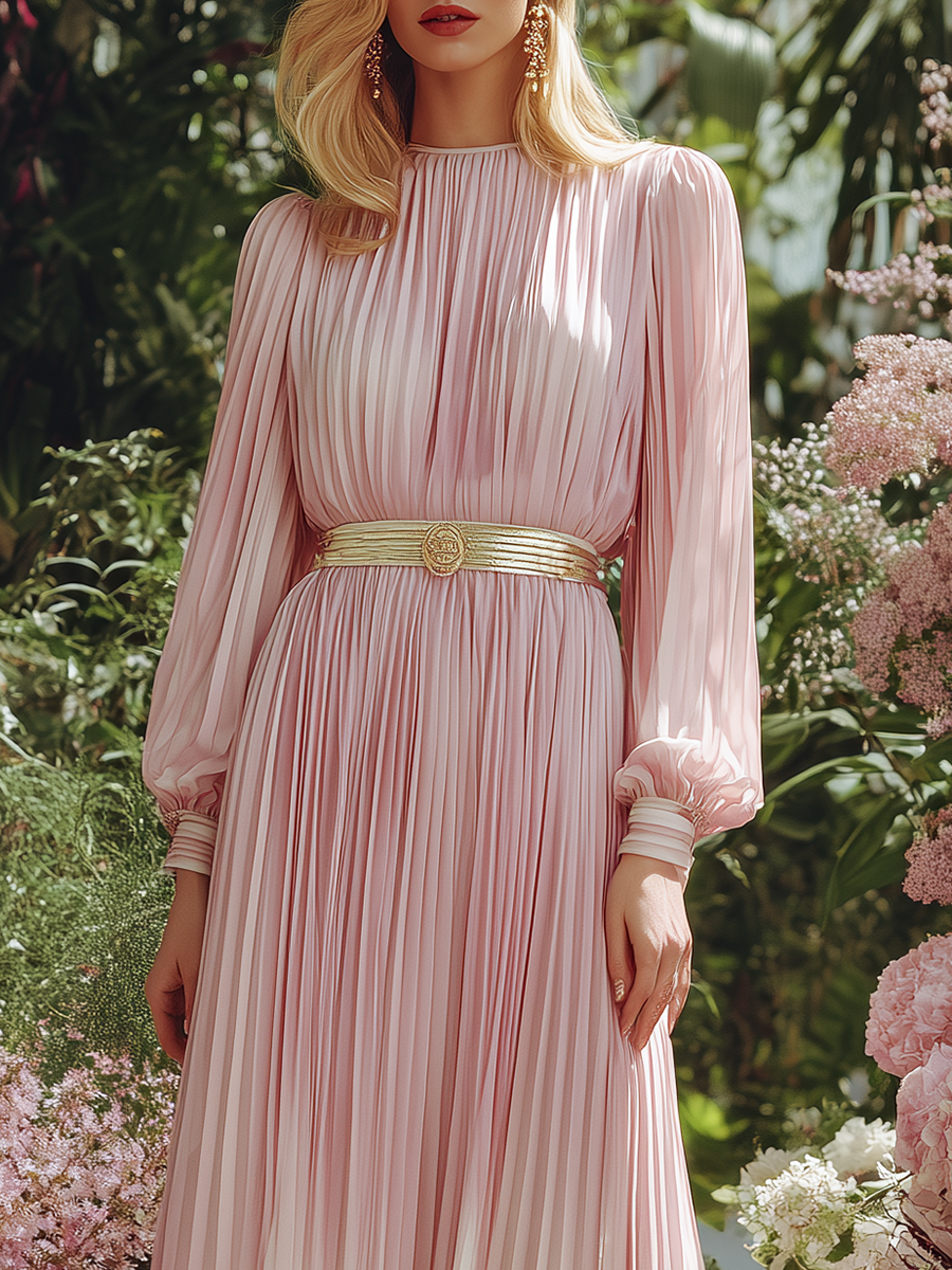 Elegant And Romantic Pleated Gradient Pink Chiffon Maxi Dress