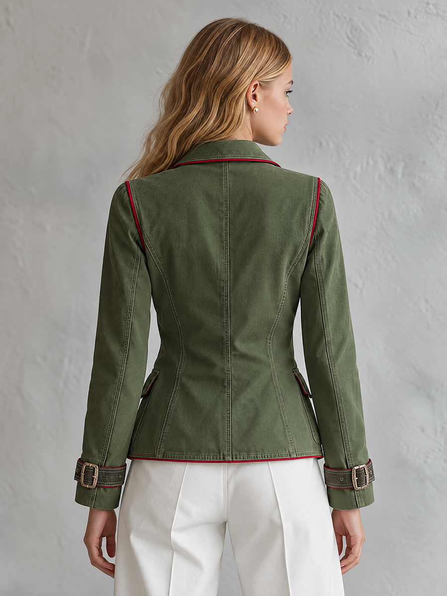 Olive Military Utility Blazer With Red Piping