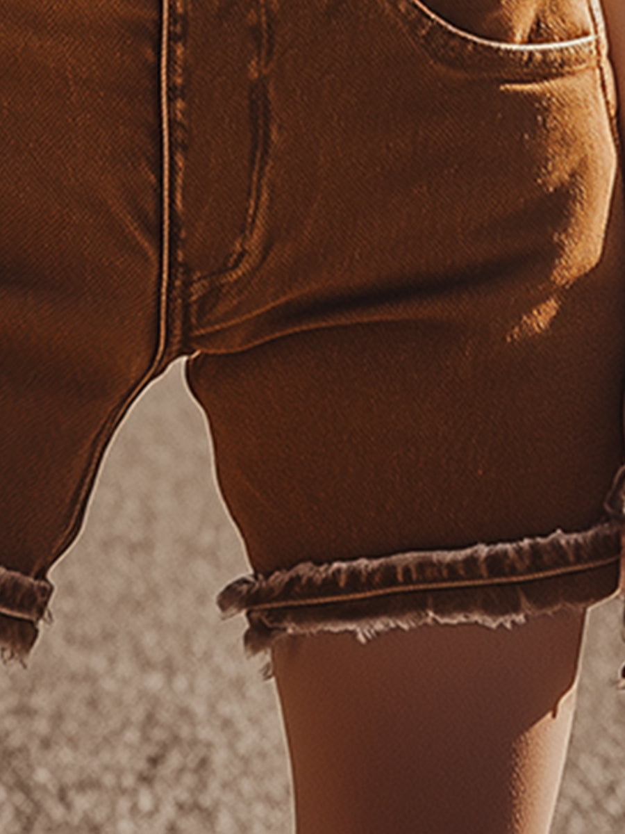 Retro-style Versatile Western Brown Denim Shorts