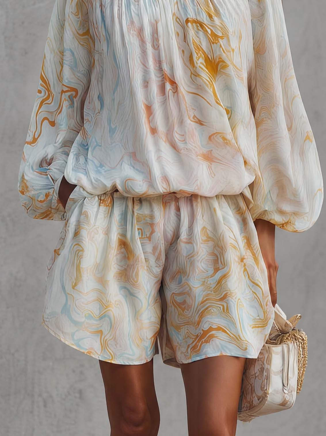 Elegant Urban Print White Chiffon Set