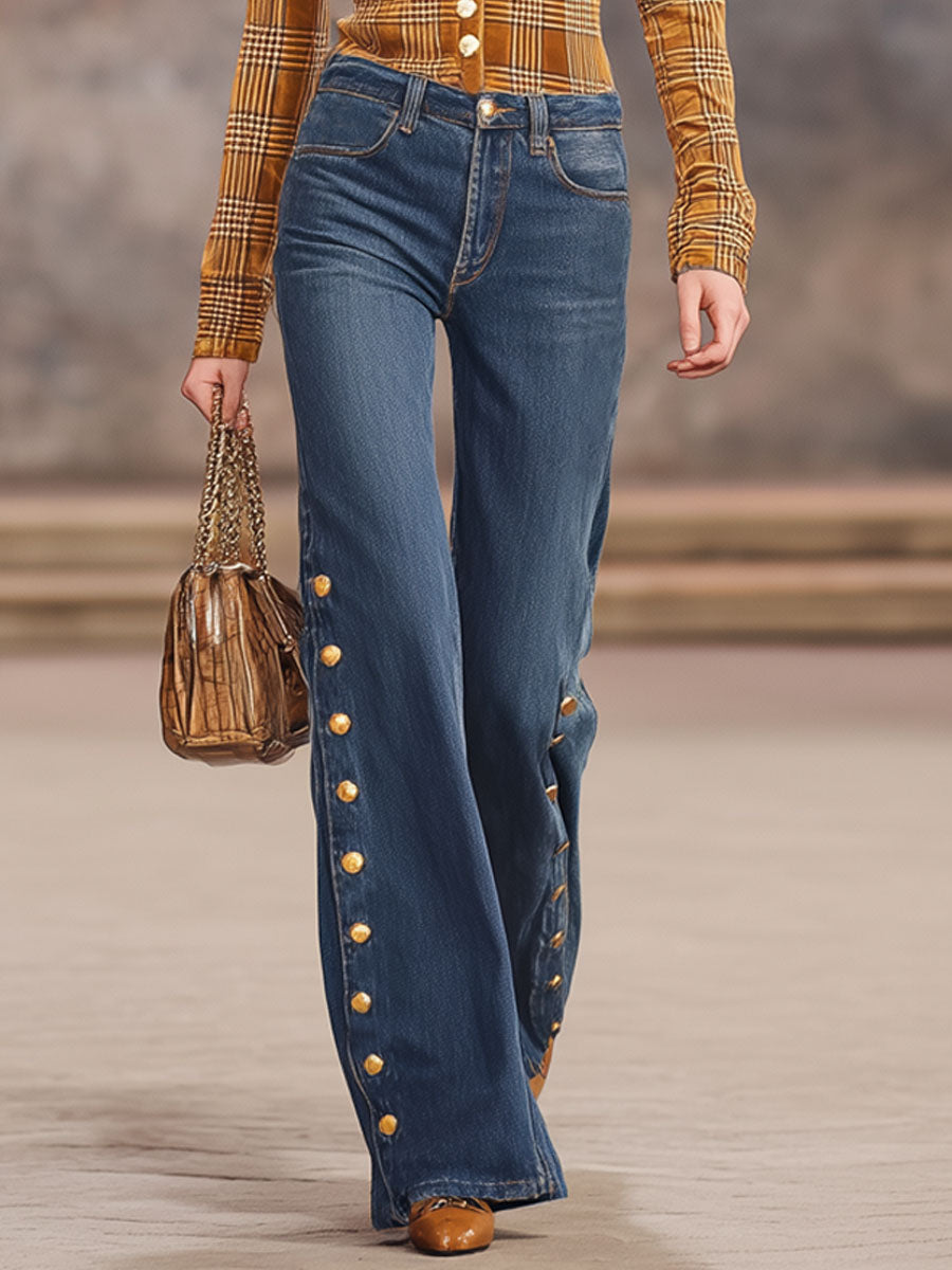 Metal Button Casual Versatile Jeans
