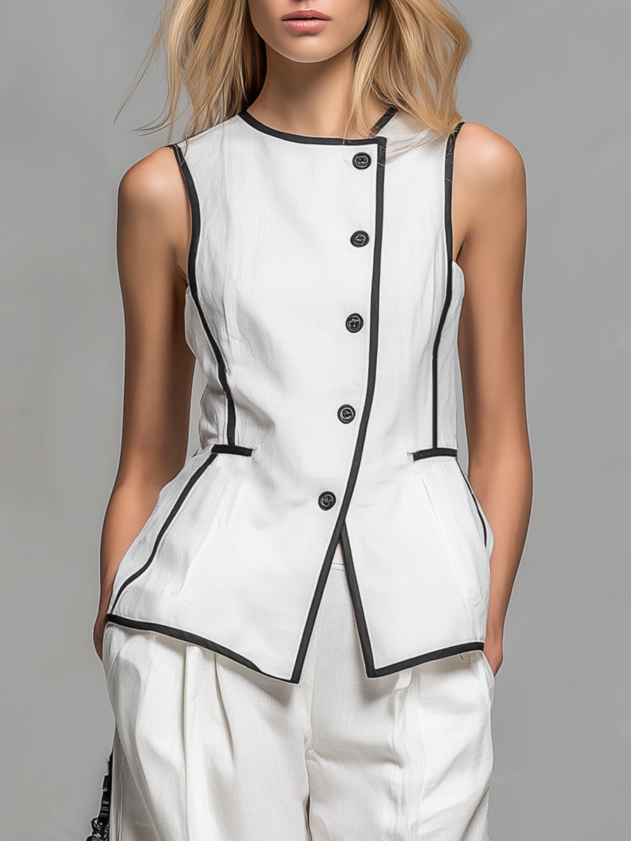 Casual And Stylish Sleeveless Round Neck Asymmetrical Top And Capri Pants Set