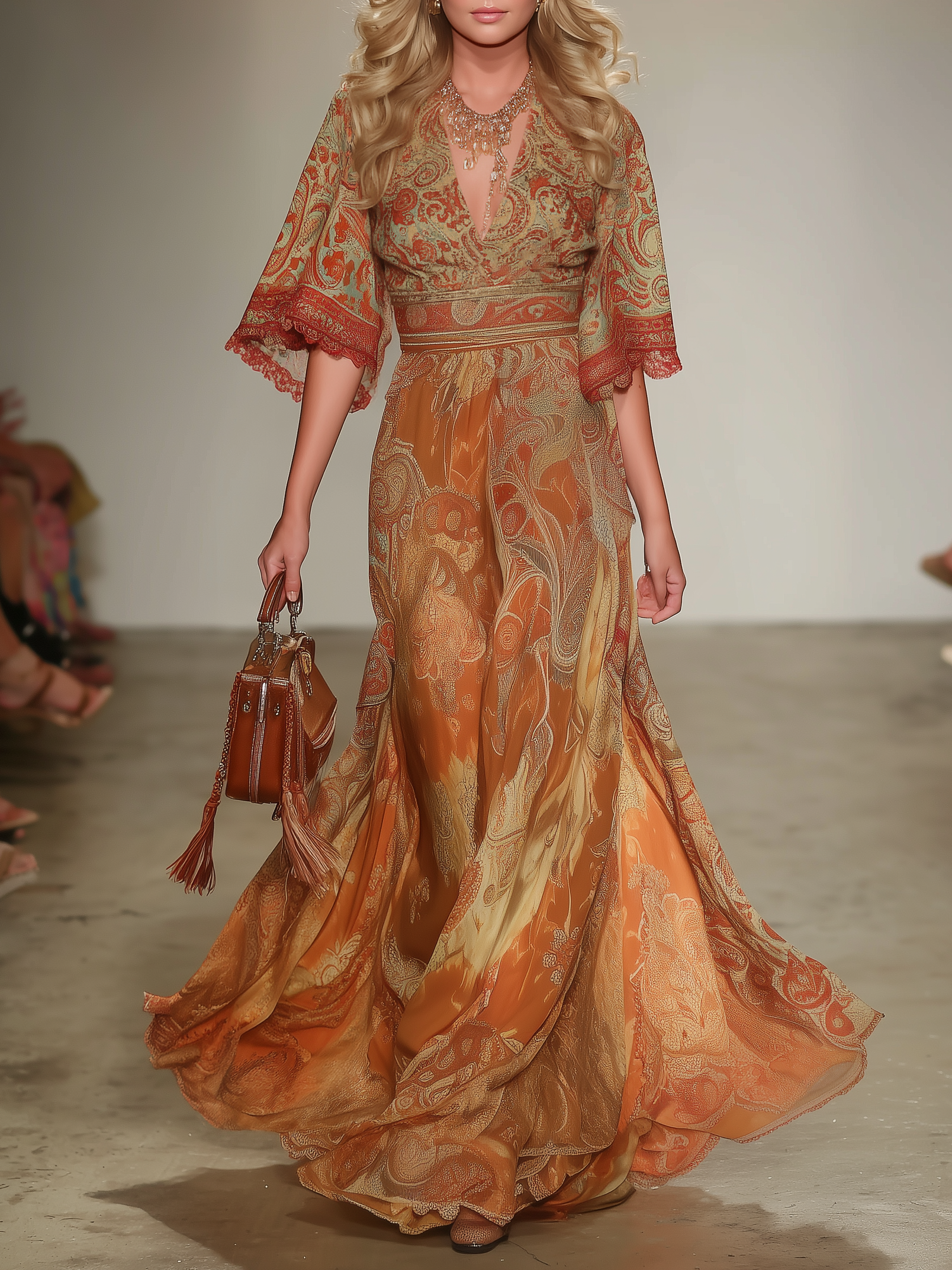 Casual And Relaxed V-neck Three-quarter Sleeve Chiffon Maxi Dress