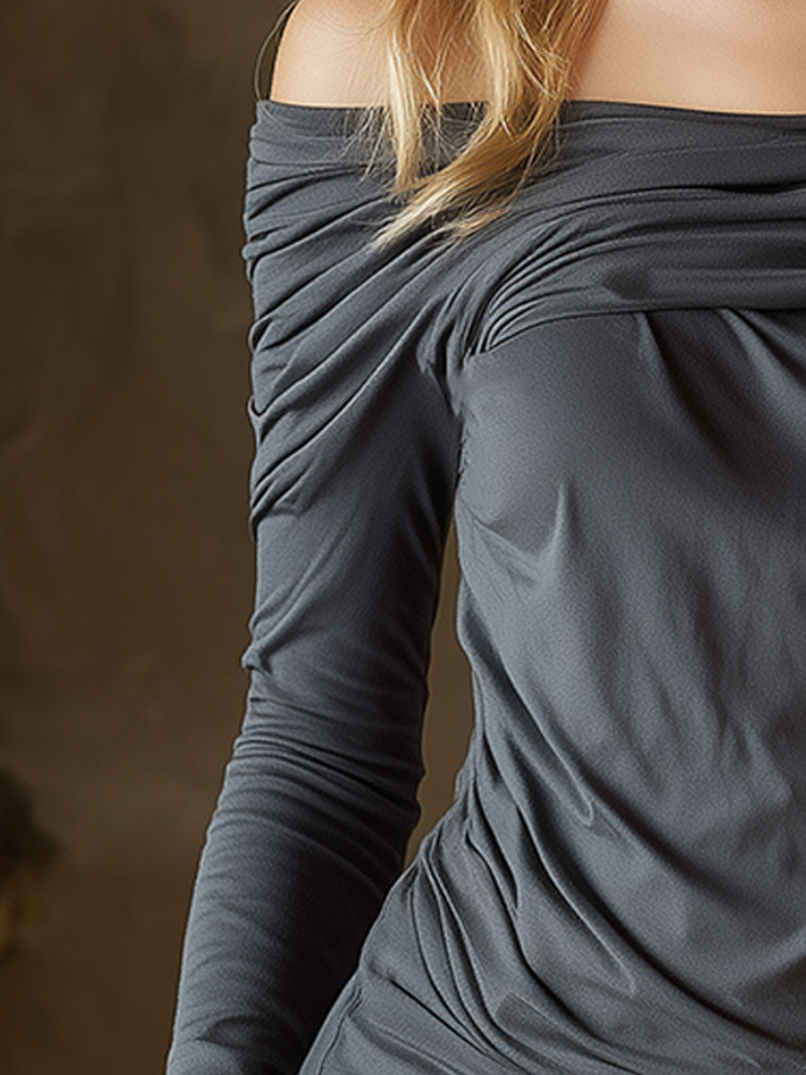 Stylish And Sexy Gray Off-shoulder T-shirt