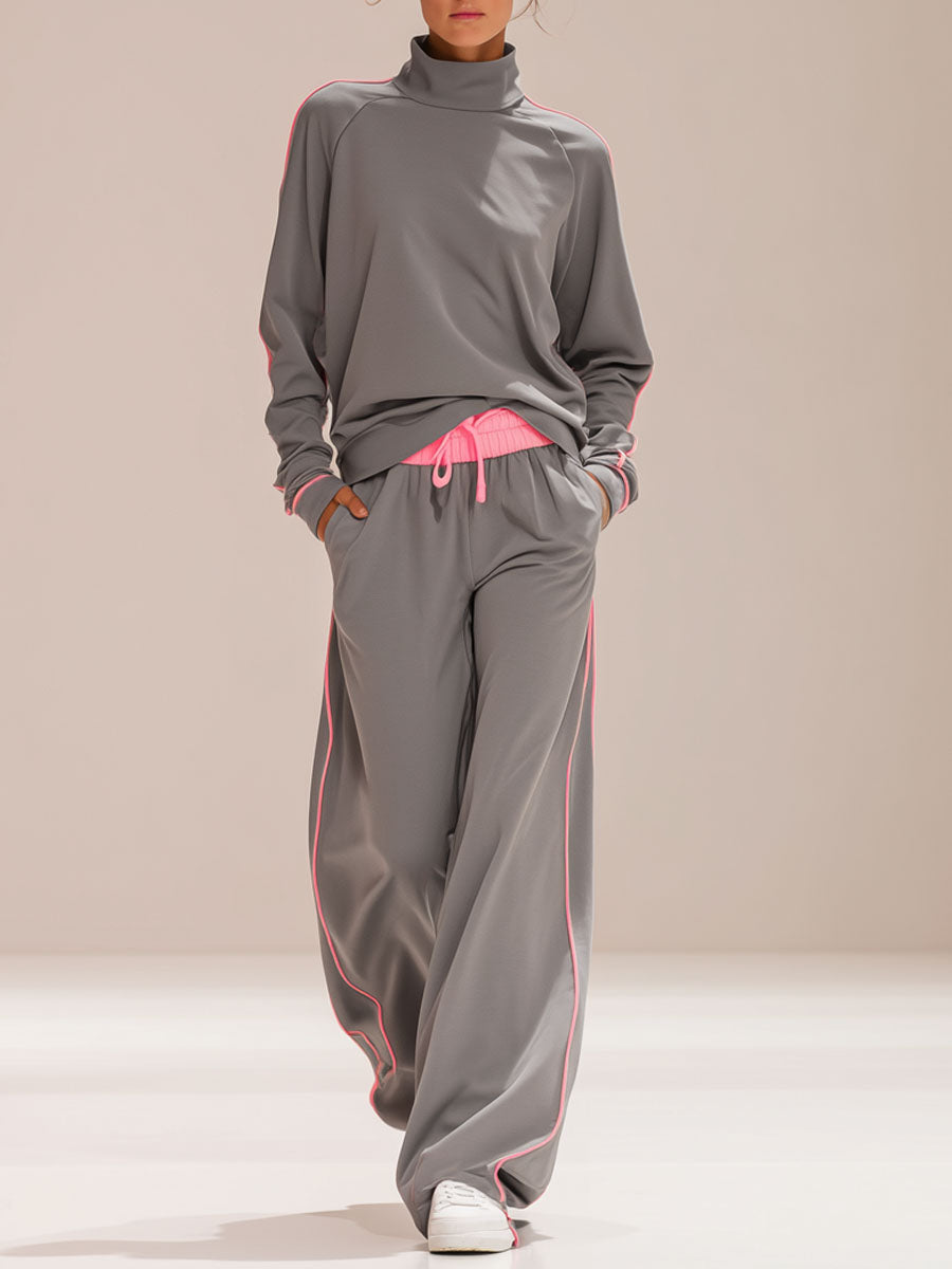 Loose-fitting High-necked Long-sleeved Top And Trousers Set
