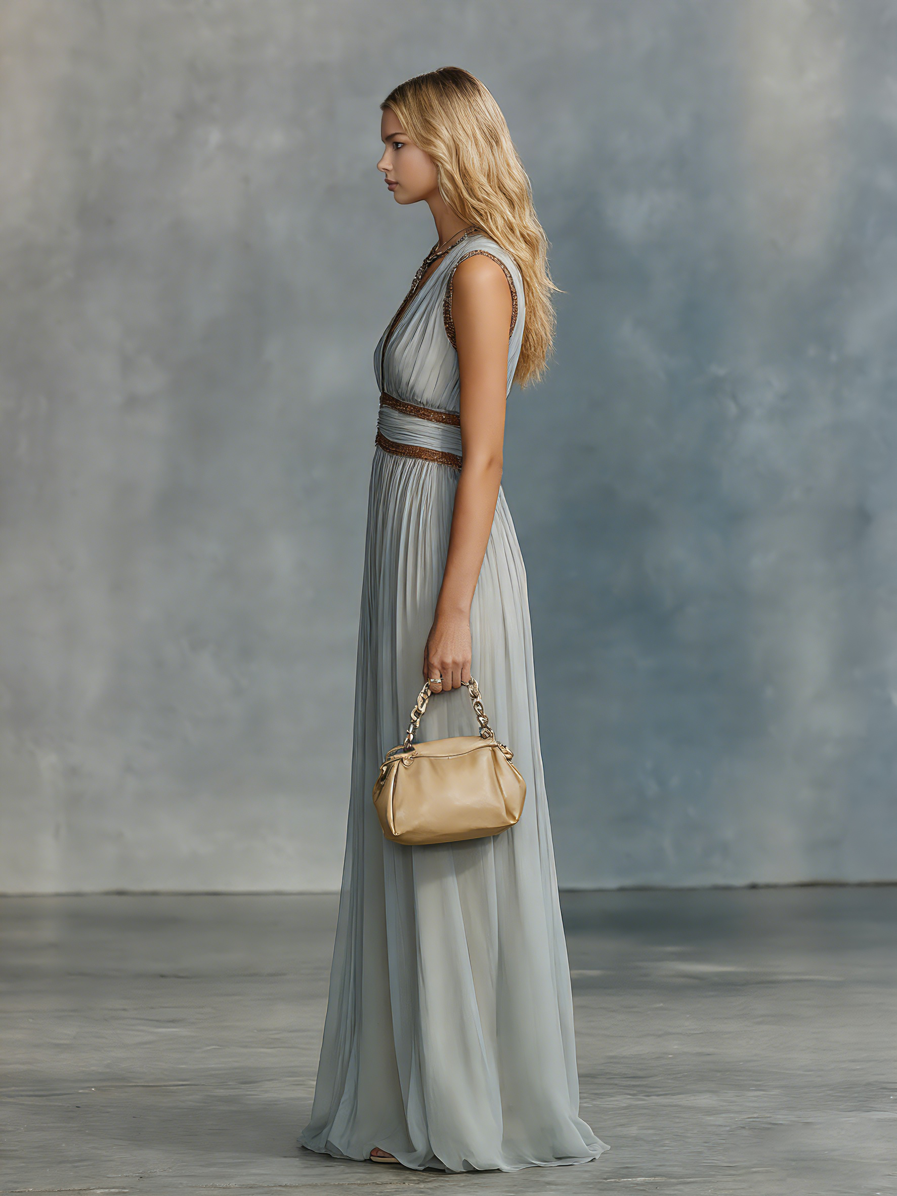 Stylish And Elegant V-neck Lace Trim Sleeveless Chiffon Maxi Dress