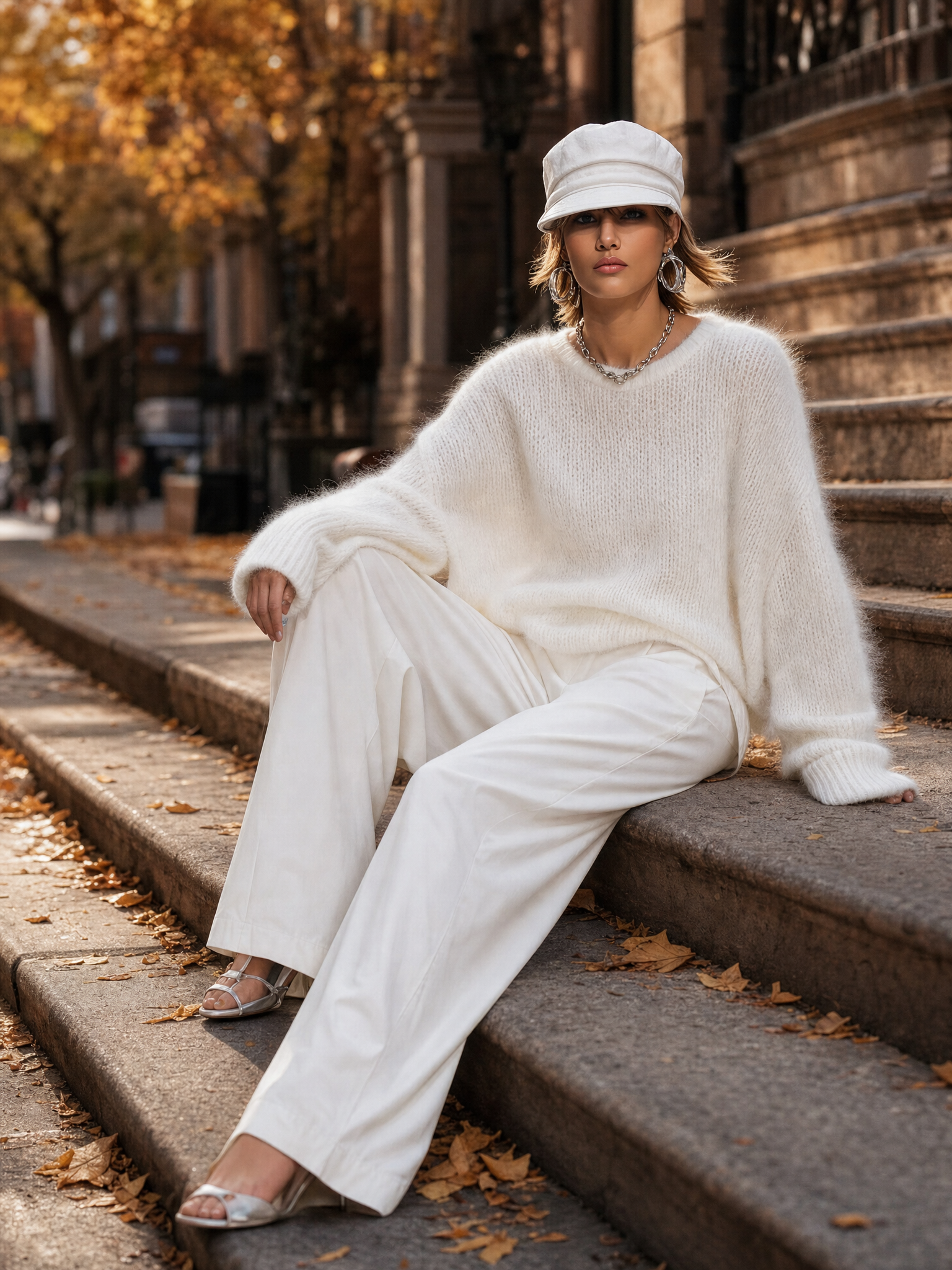 Elegant Solid Color Round Neck Loose Pullover Sweater