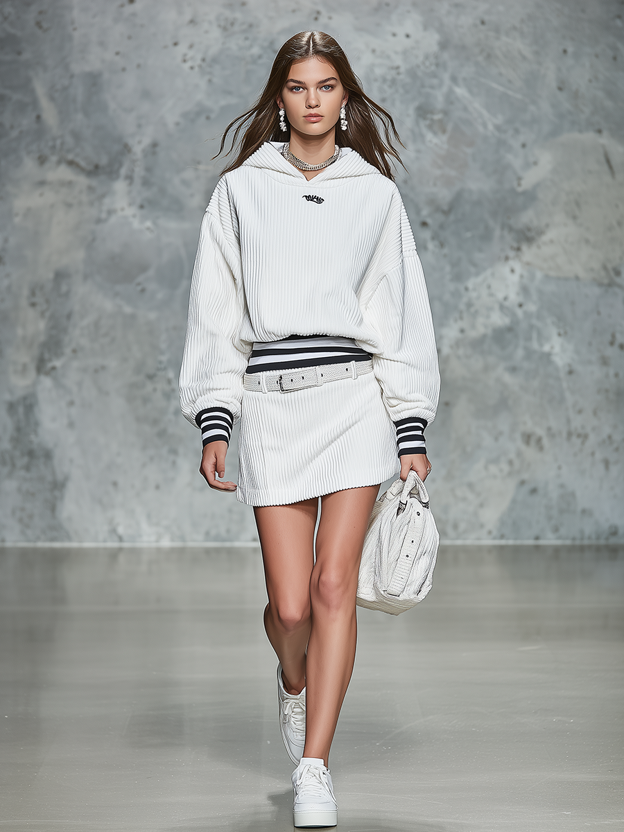 Sporty Retro Hooded Corduroy Mini Dress