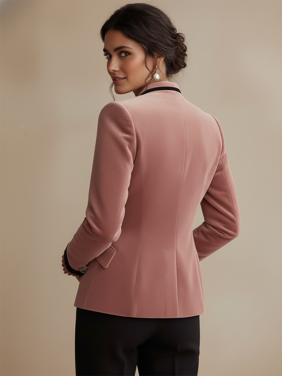 Retro Western-style Stand-up Collar Embroidered Pink Velvet Jacket