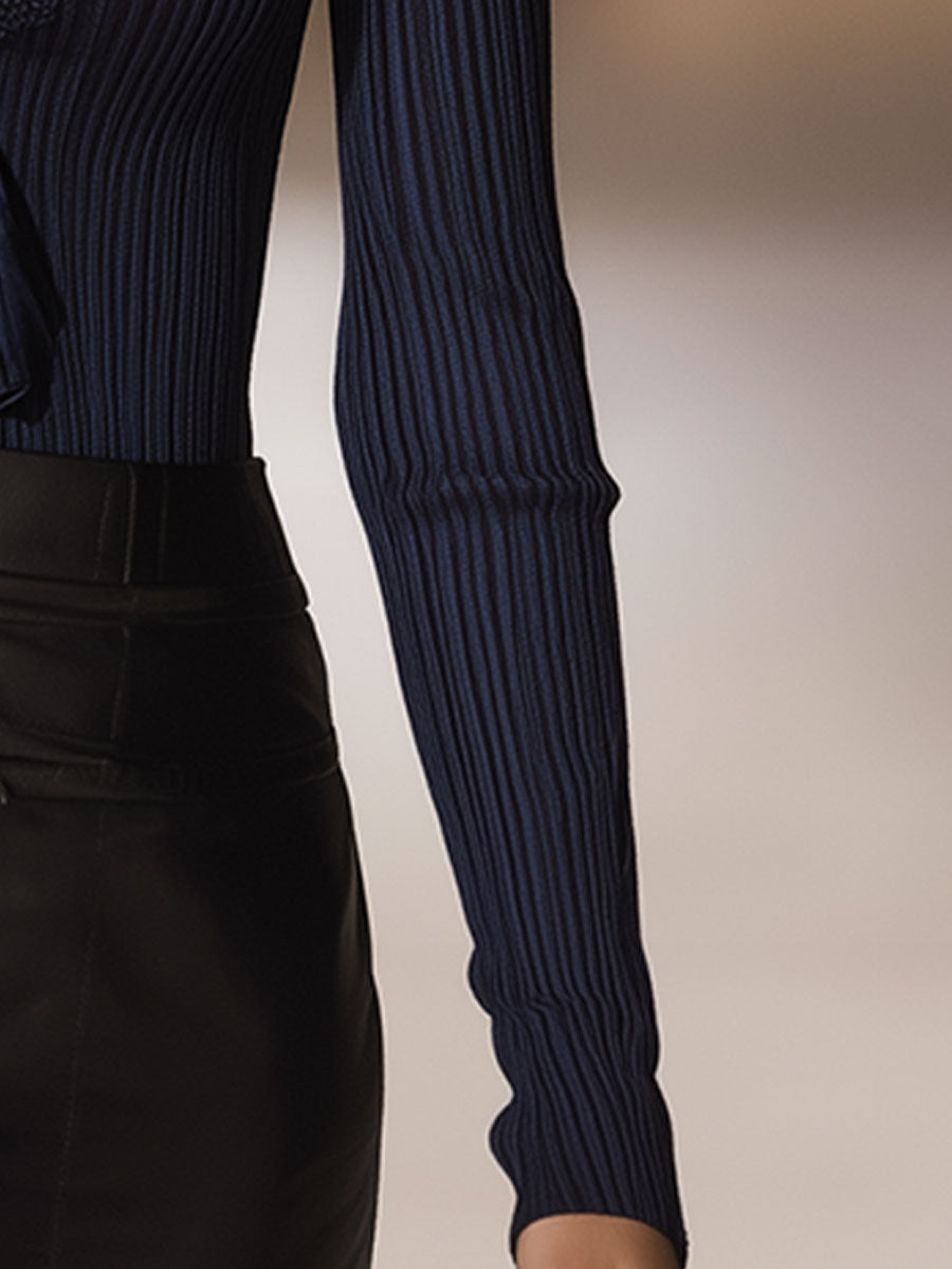 Stylish And Sexy Lace-Trimmed Dark Blue Sweater