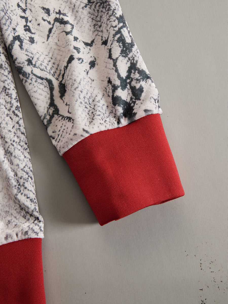 Casual Sporty Retro Snakeskin Gray Velvet Hooded Sweatshirt Wide-Leg Set