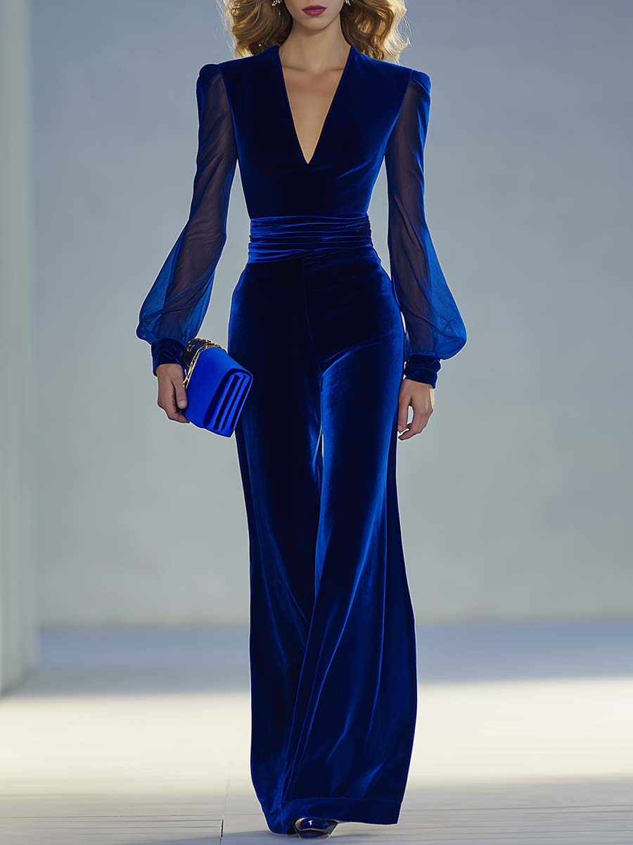 V-Neck Velvet Jumpsuit for Women | Oyrosy – OYROSY