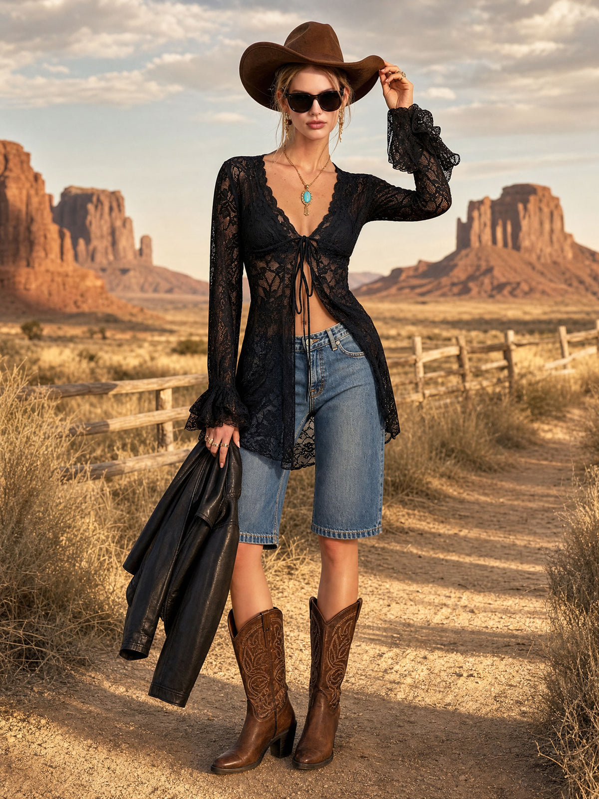 Elegant Retro Black Lace-up Ruffled Long-sleeved Shirt