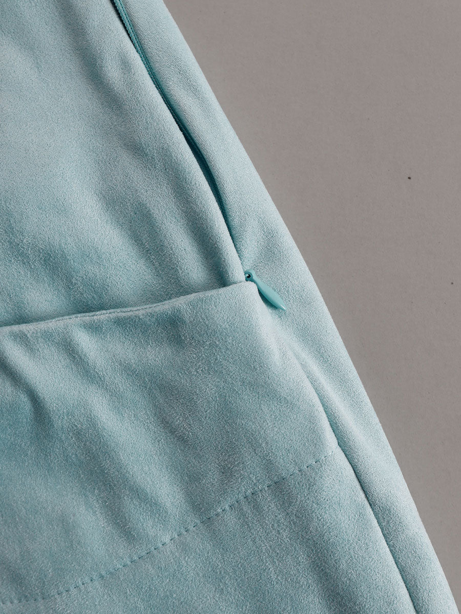 Western Retro Red Embroidered Blue Faux Suede Long-Sleeved Tassel Mini Dress