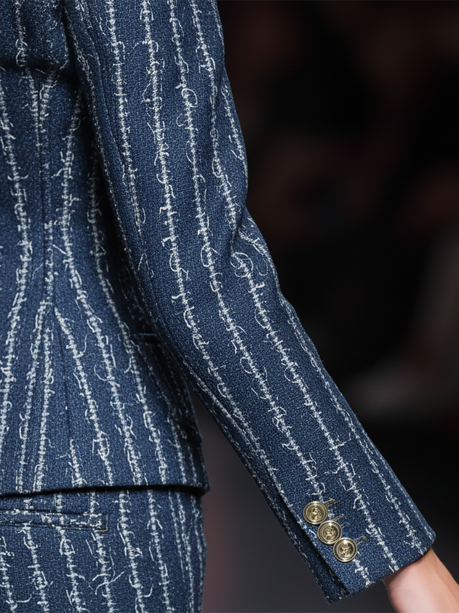 Retro Elegant Sexy Frayed Striped Denim Blazer