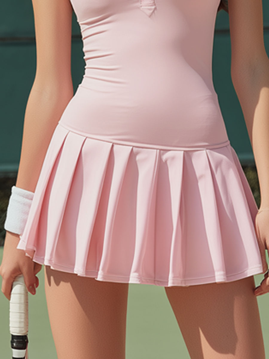 Fashionable Sporty Pink Sleeveless Pleated Mini Dress