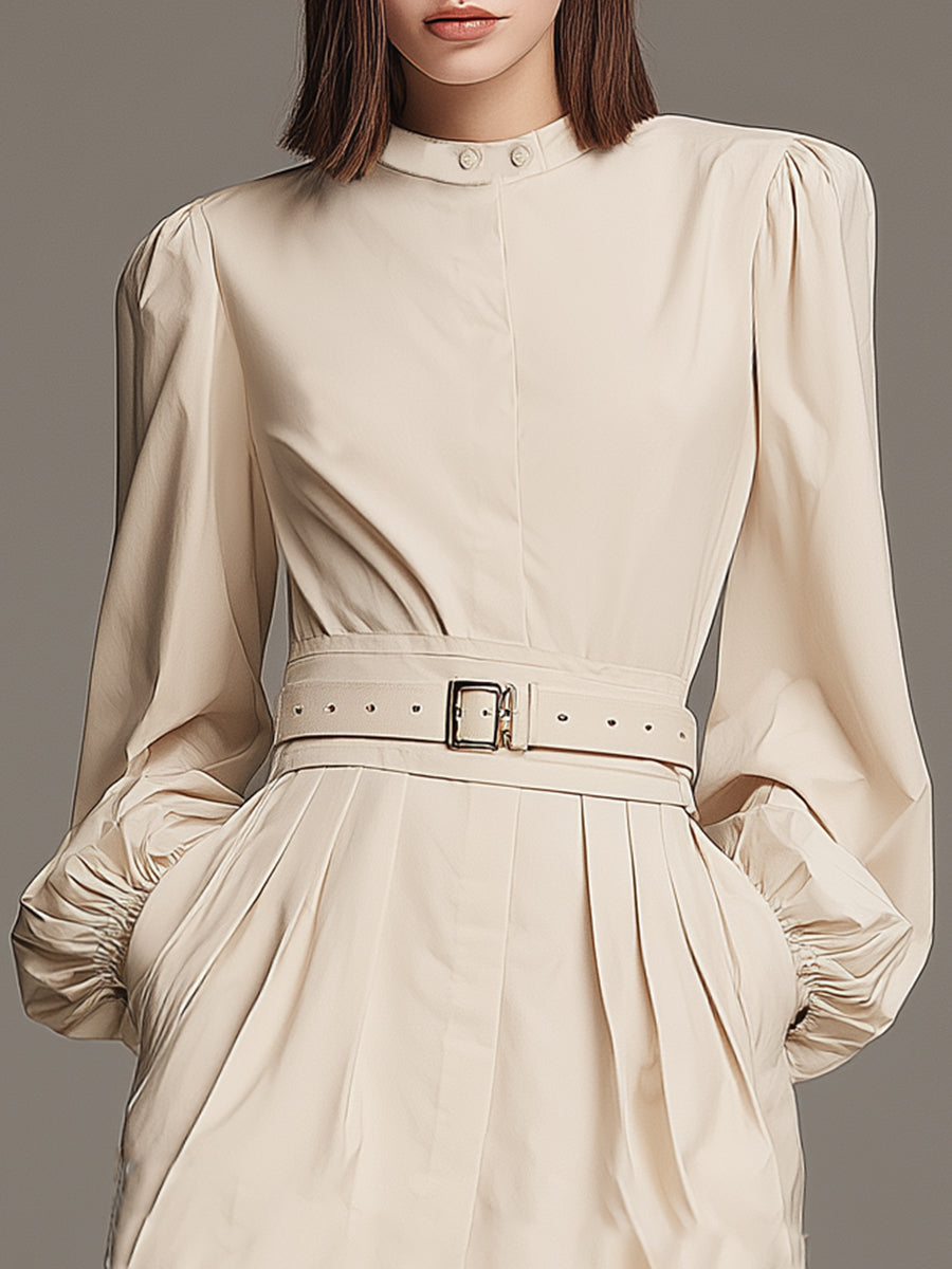 Stylish And Casual Beige Cotton Blend Mini Dress