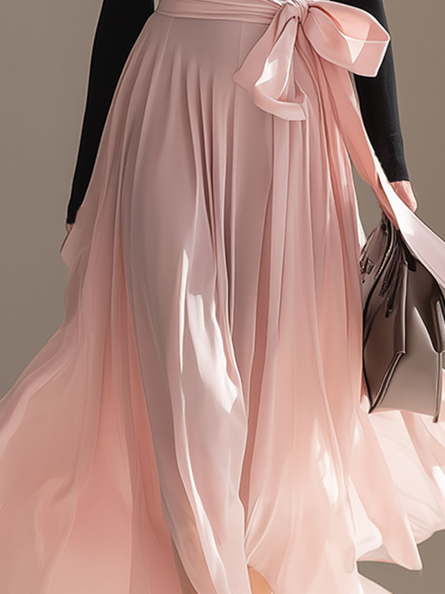 Stylish And Elegant Black Top And Pink Chiffon Skirt Set