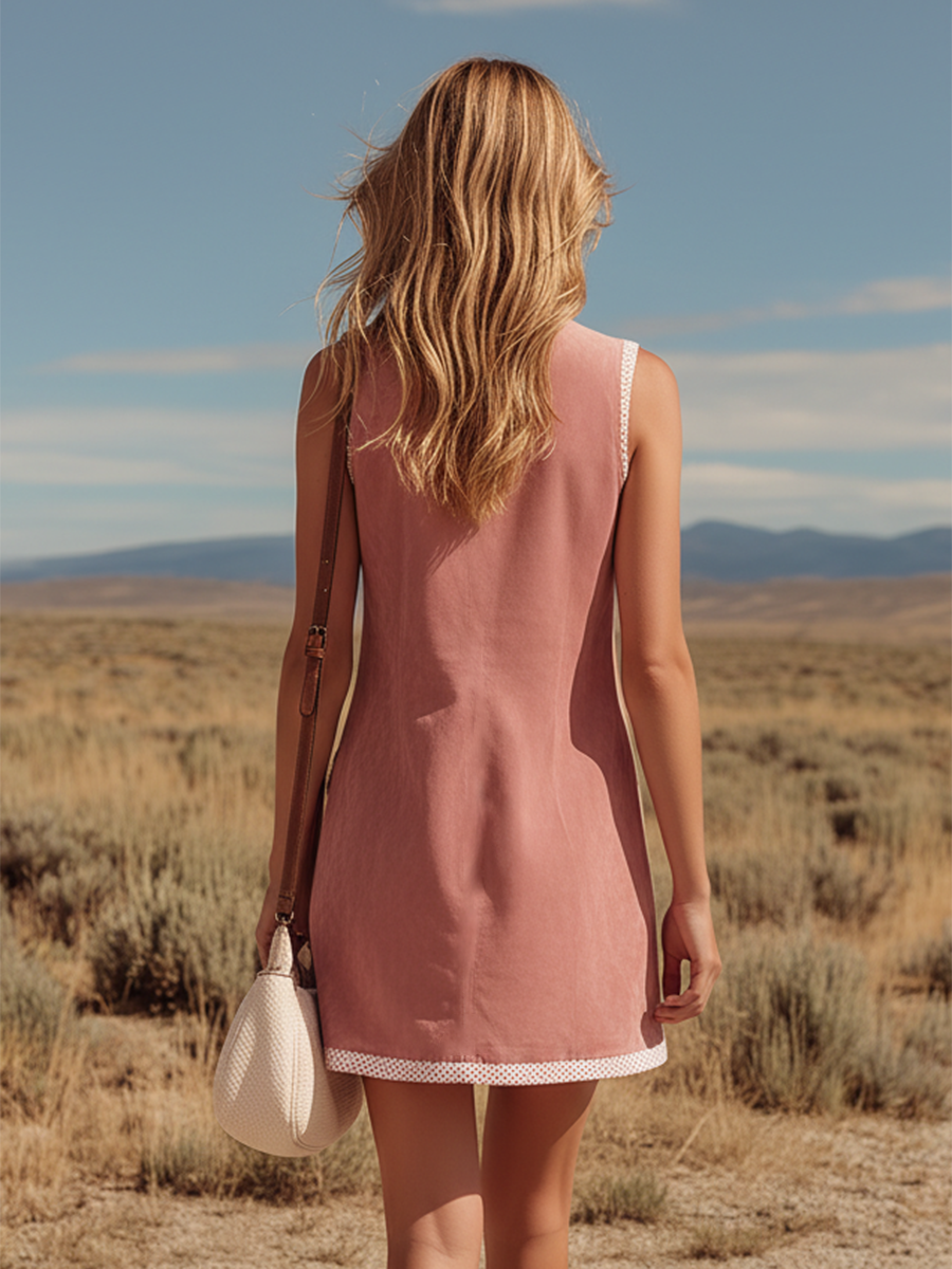 Western Bohemian Style Stand-up Collar Sleeveless Zip-up Faux Suede Mini Dress