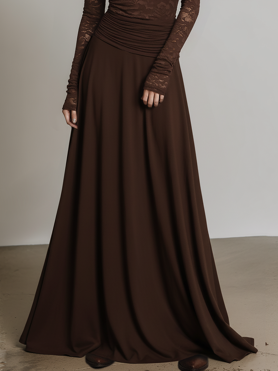 Retro Elegant V-neck Lace Maxi Dress