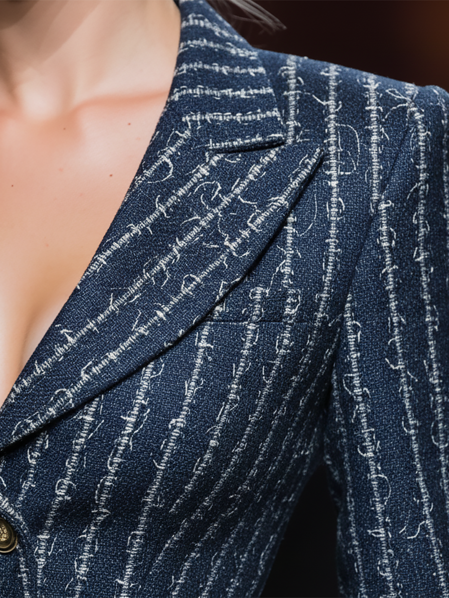 Retro Elegant Sexy Frayed Striped Denim Blazer