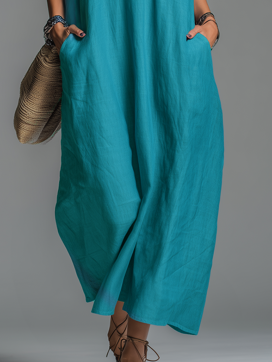 Comfortable And Casual V-neck Embroidered Sleeveless Maxi Dress