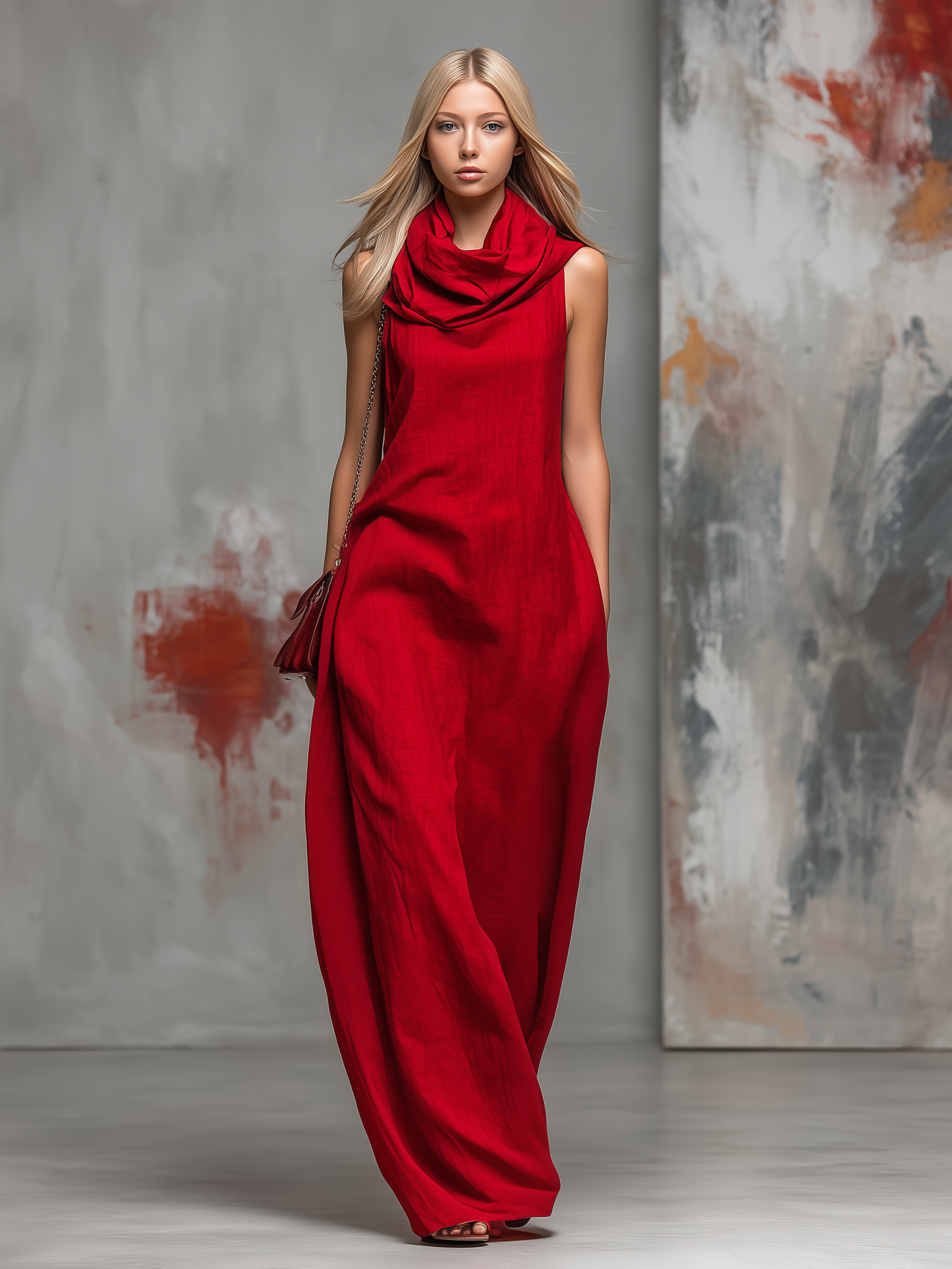 Simple And Comfortable Cowl Neckline Sleeveless Maxi Dress