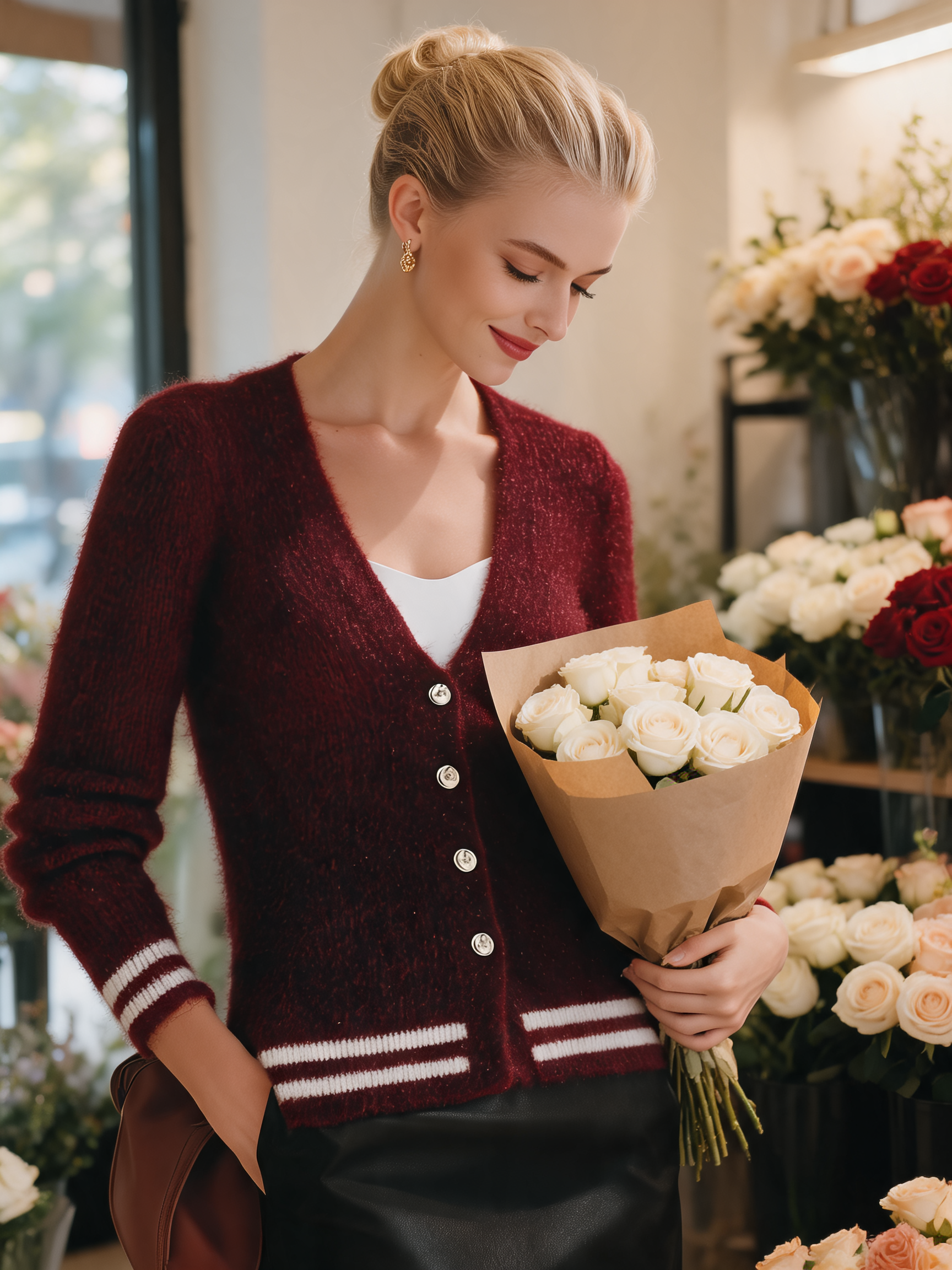 Retro-chic Striped Red Mohair Cardigan