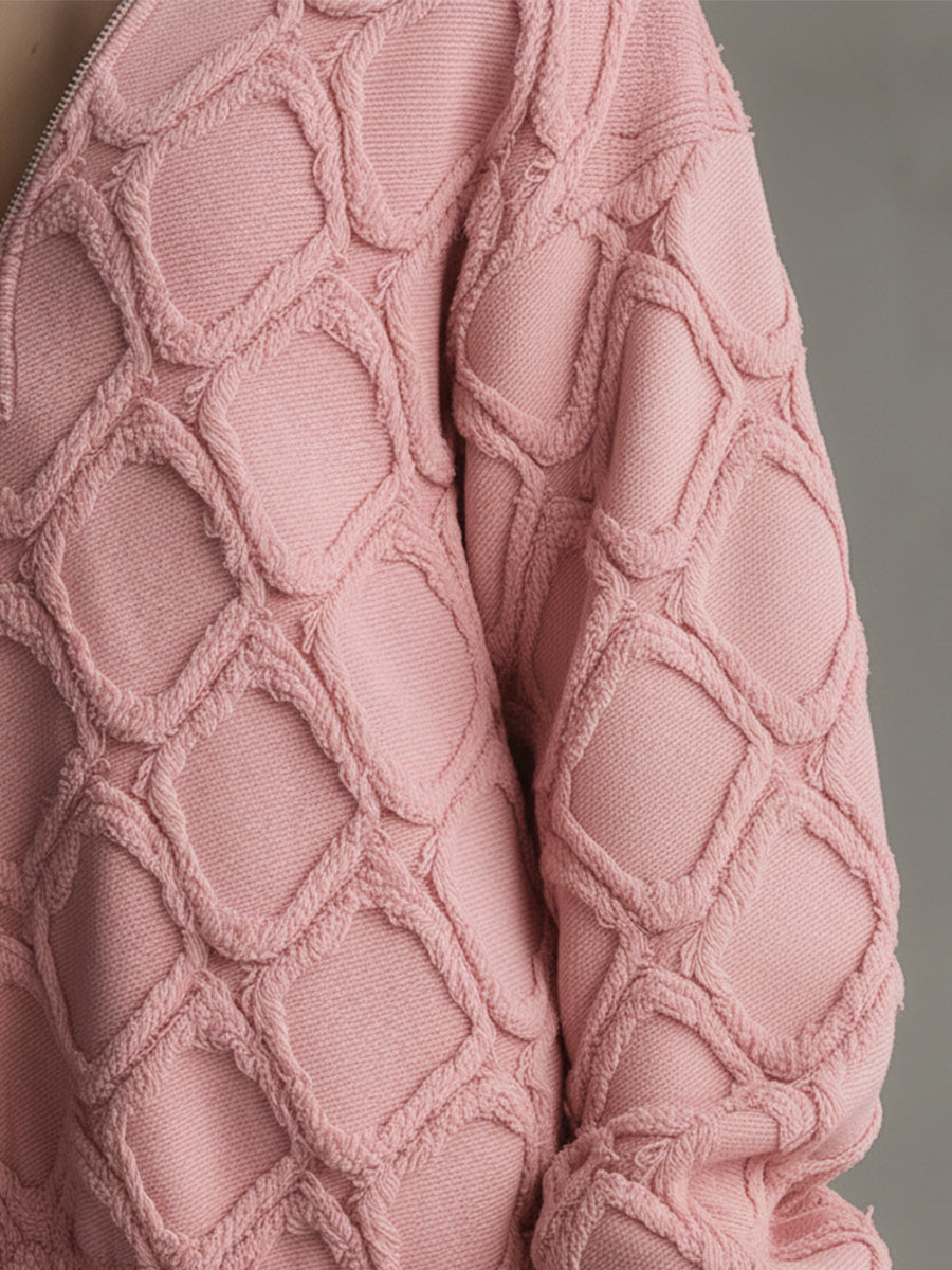 Trendy Loose-fitting Pink Denim Diamond-patterned Frayed Mini Dress