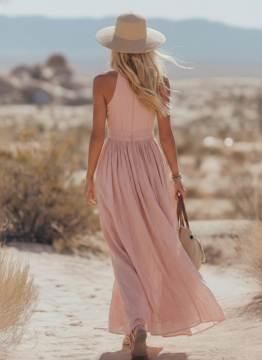 Bohemian West Resort Elegant Sleeveless Cotton Linen Dress