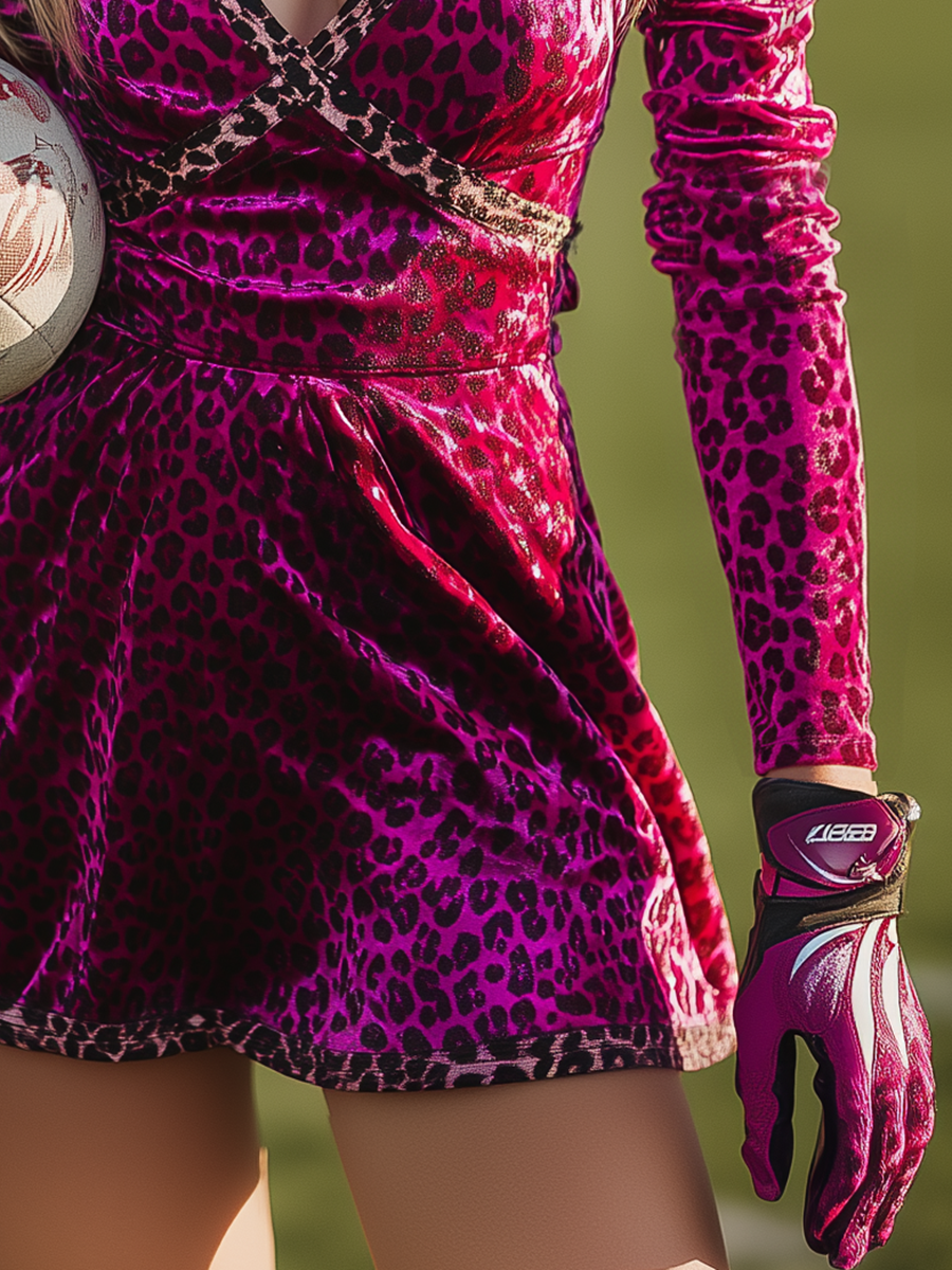 Fashionable Sporty Retro Leopard Print V-neck Velvet Mini Dress