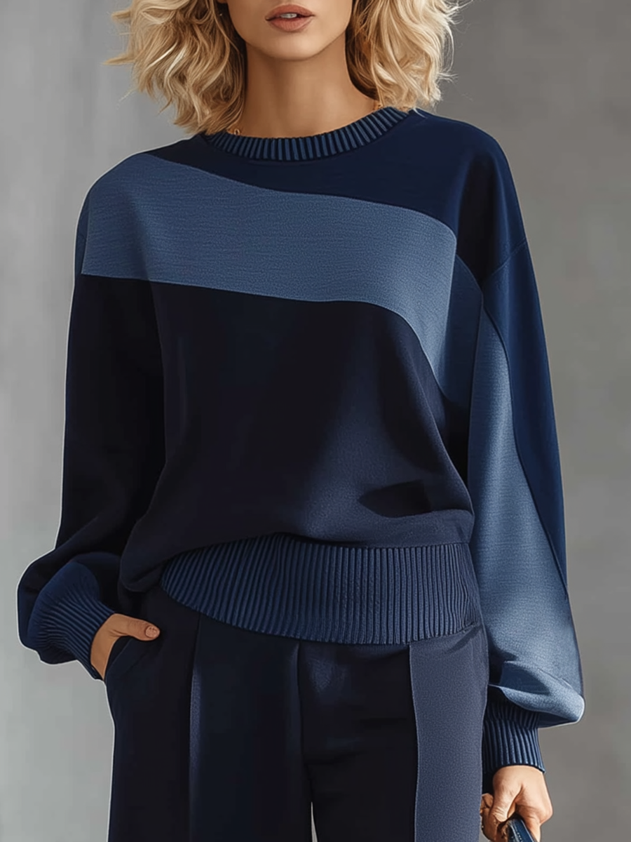 Casual Sportswear Patchwork Sweatshirt And Sweatpants Set