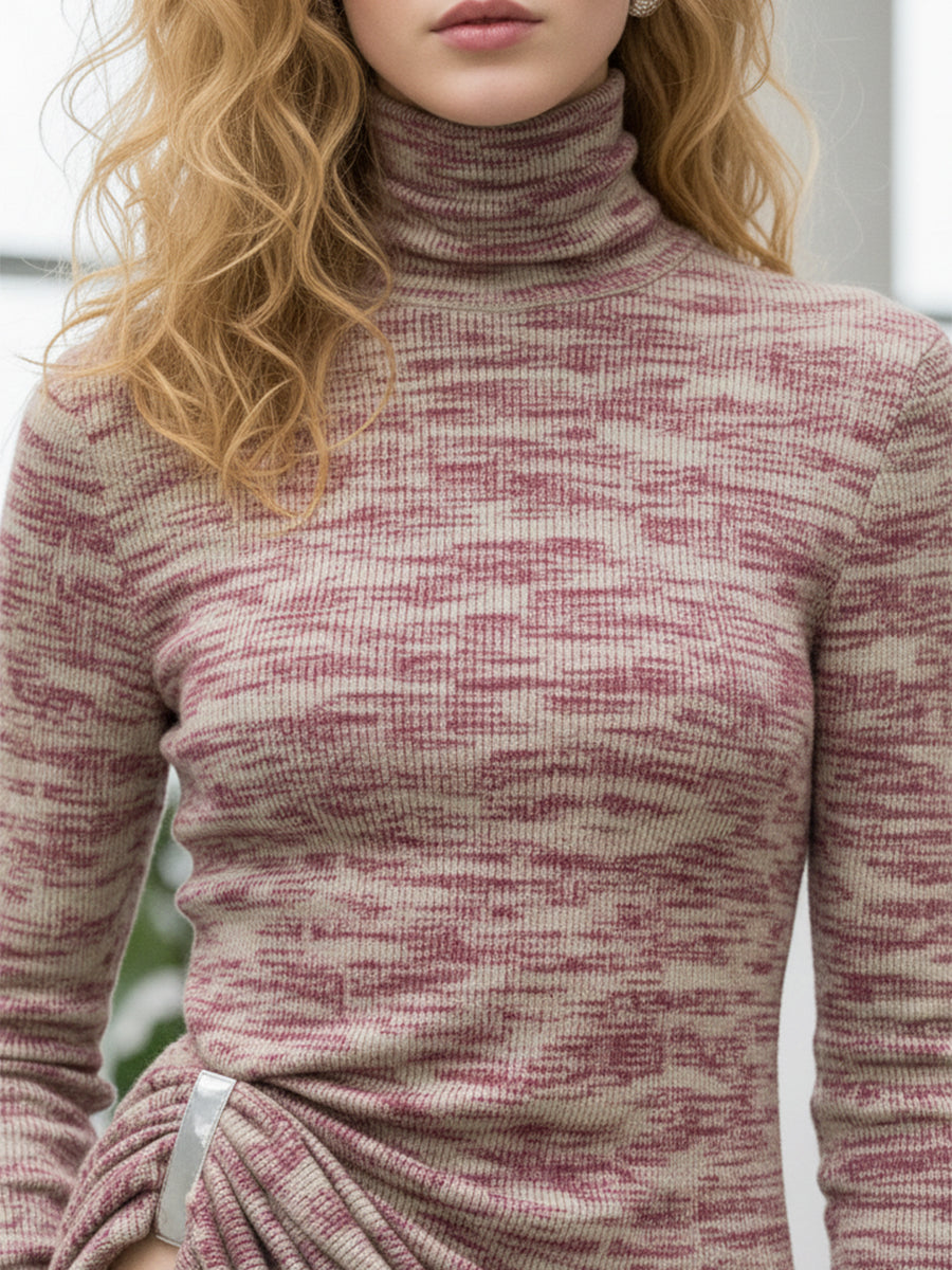 Stylish Multicolored Pink Turtleneck Blouse