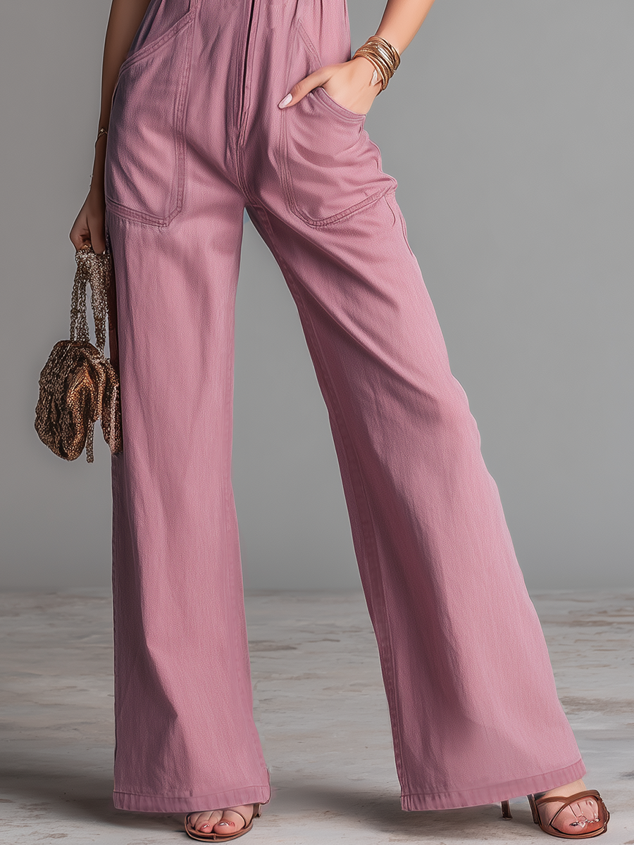 Stylish And Beautiful V-neck Embroidered Zipper Short-sleeved Jumpsuit