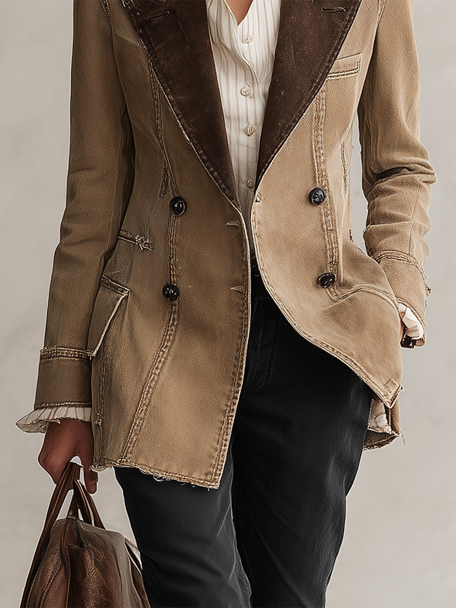 American Vintage Suede-contrast Lapel-panel Denim Blazer