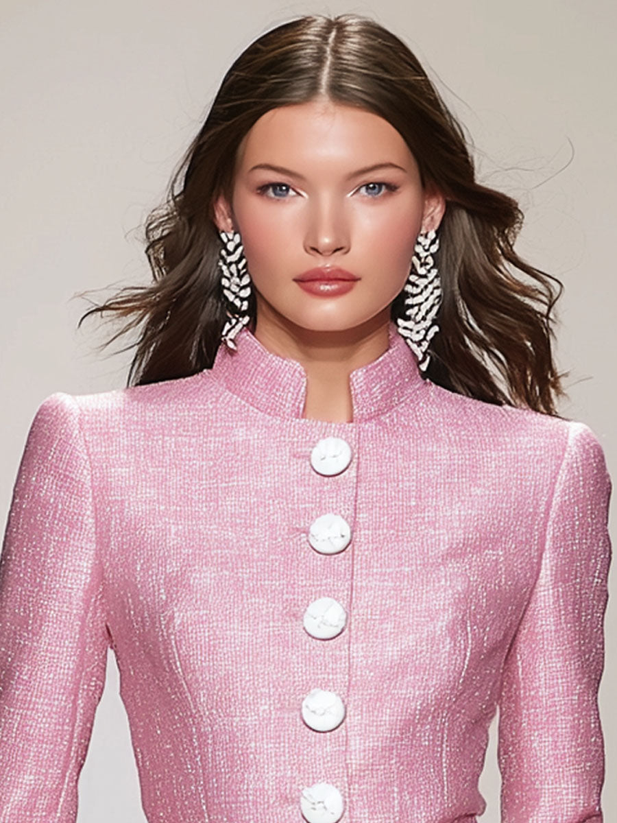 Elegant Stand-up Collar Single-breasted Tweed Jacket