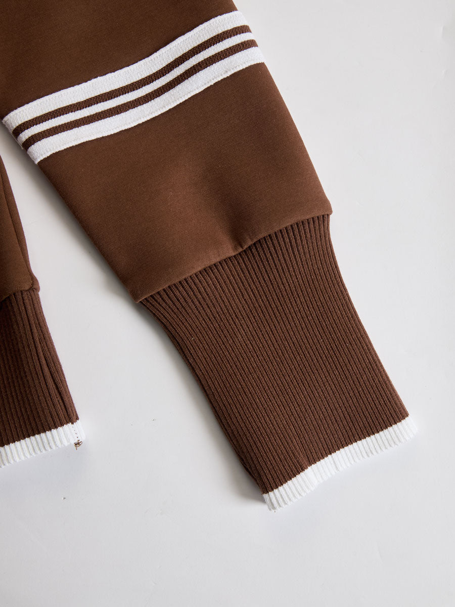 Retro Sporty Webbing Grey-white Half-zip Sweatshirt And Wide-leg Pants Set