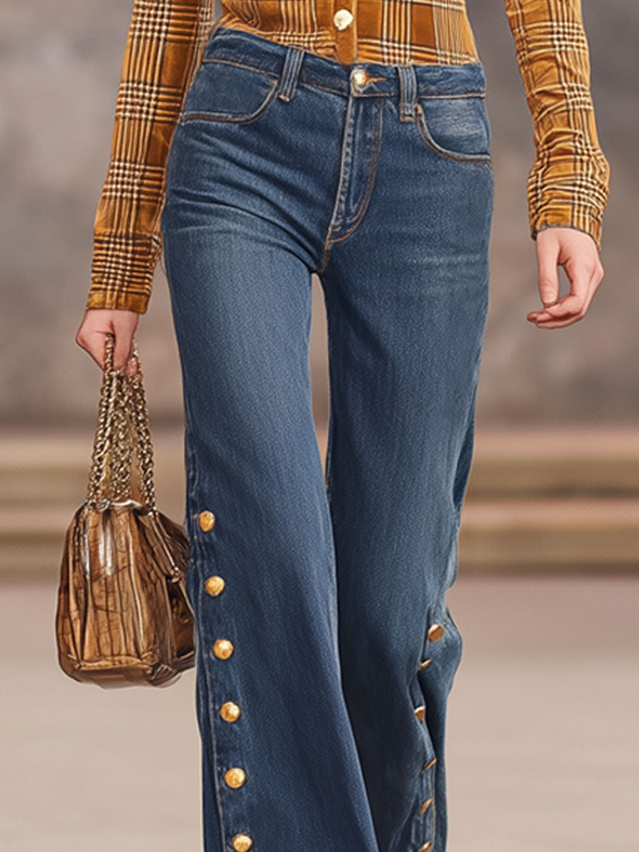 Metal Button Casual Versatile Jeans