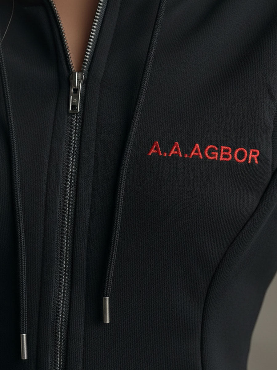 Sporty Retro Embroidered Red Ruffled Black Sleeveless Hooded Mini Dress