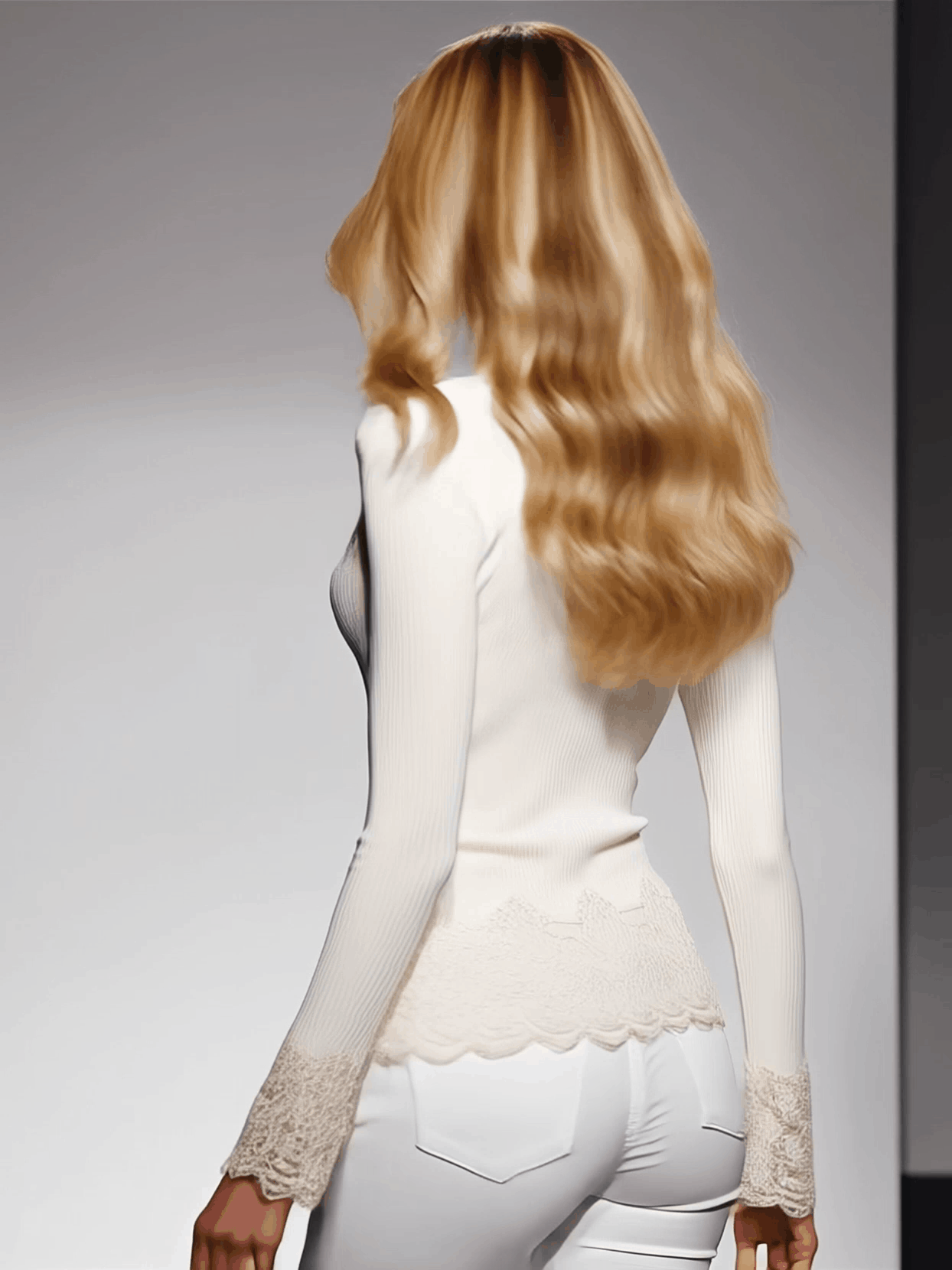 Stylish And Sexy Lace V-Neck White Knitted Sweater