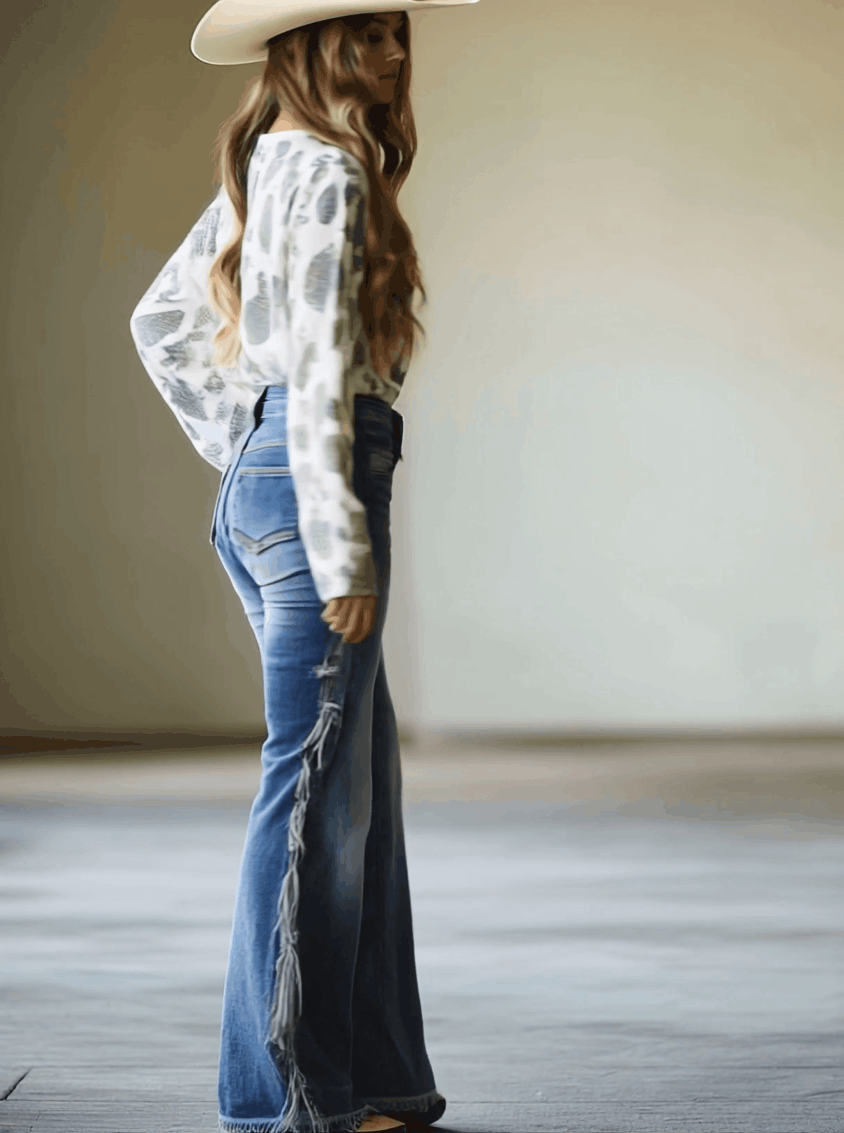Vintage Blue Flared Fringe Jeans