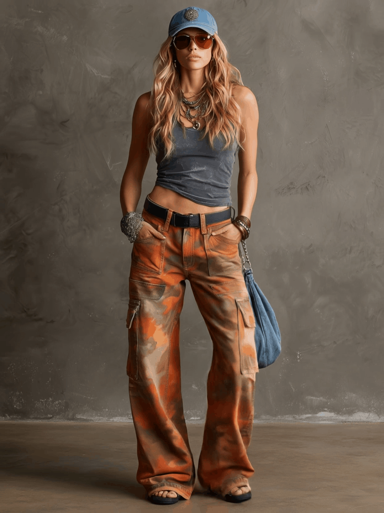 Western Retro Orange Camouflage Work Jeans