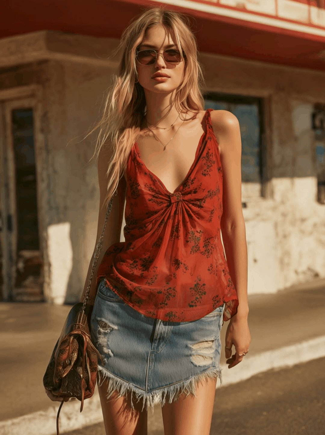 Western Retro Blue Frayed Denim Mini Skirt