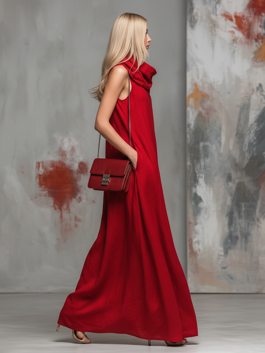 Simple And Comfortable Cowl Neckline Sleeveless Maxi Dress